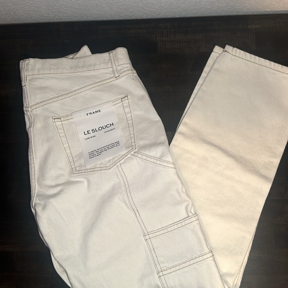 NWT Frame Denim Le Slouch White With Contrast Stitching Carpenter Jean Size 27 - Picture 4 of 12